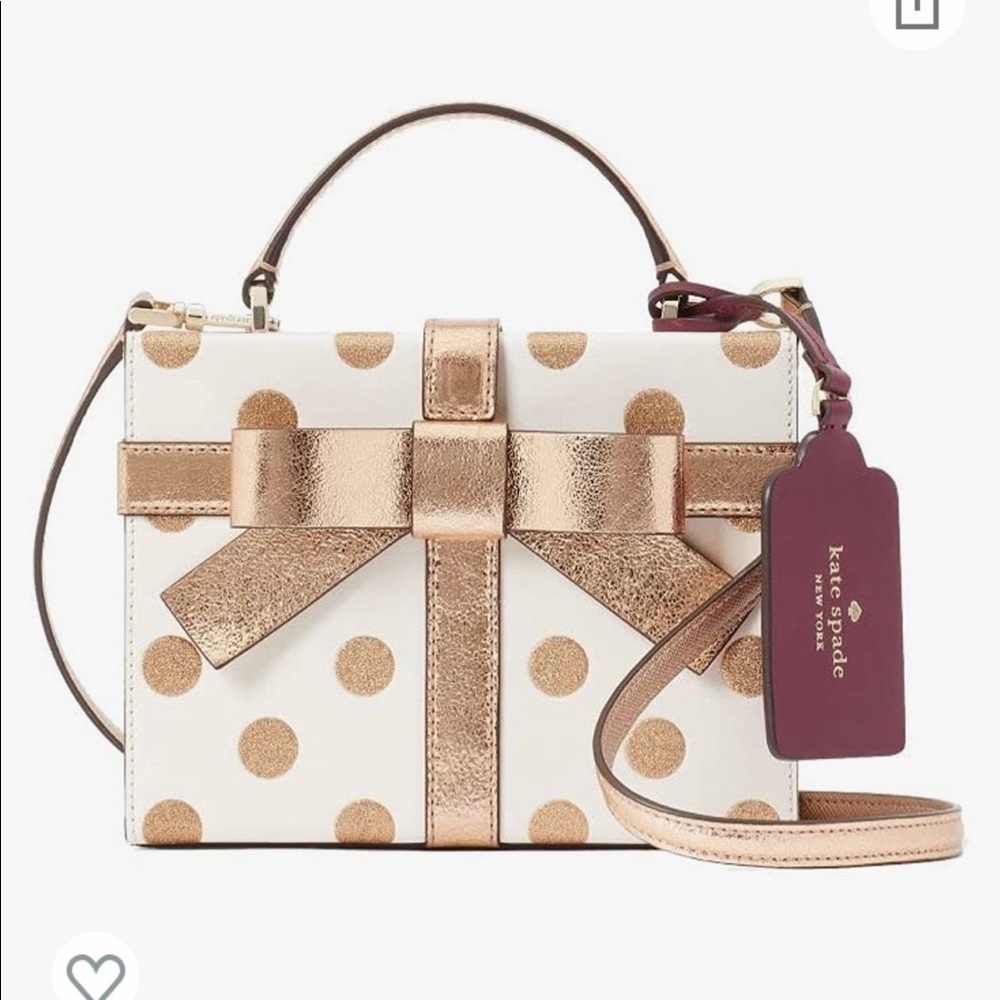 NEW Kate Spade Wrapping Party Gift Box Crossbody Bag,gold white.Limited Edition